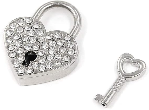 T Tulead Heart-Shaped Lock Silver Mini Padlock 1.51"x1.18" Metal Padlock Heart with Key