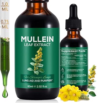 Mullein Drops for Lungs, Mullein Leaf Extract Supplement, Natural Mullein Herbal Supplements, Mullein Leaf Extract for Lung Cleanse and Respiratory Support - 2.02 fl oz