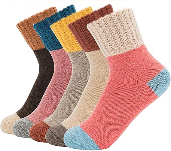 Double Couple Women's 5 Pairs Winter Warm Knit Wool Socks - Vintage Casual Cozy Crew & Boot Socks in Assorted Colors