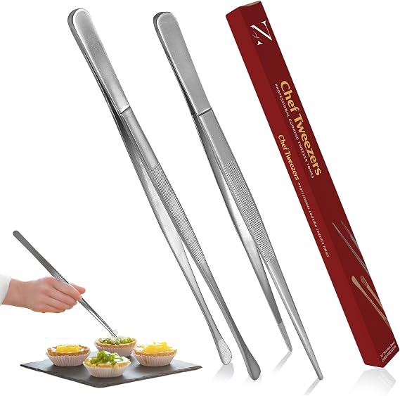 Namre Cooking Tweezer Chopstick Tongs, 2-Pack Stainless Steel, Silver