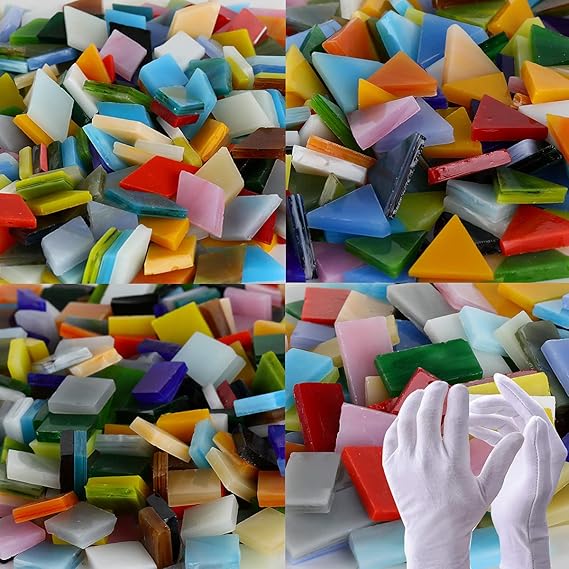 Pocoukate Mosaic Tiles Stained Glass Kit for Crafts Bulk Glass Mosaic Tiles 850 pcs 4 Mixed Shapes Mosaic Crafts Supplies for DIY Home Decoration, Plates, Picture Frames, Flowerpots, etc