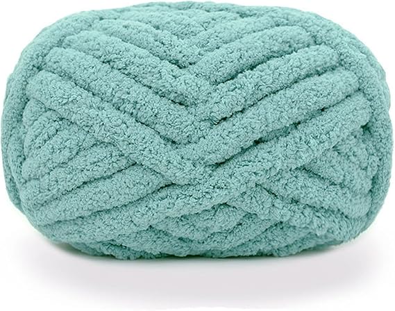 Chunky Knit Chenille Yarn for Hand Knitting Blankets, Super Soft Big Jumbo Blanket Yarn (Cyan)