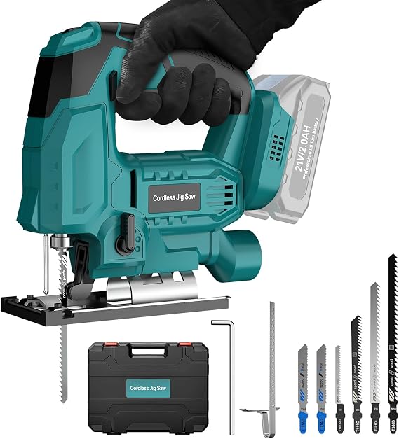 Jigsaw, Cordless Jig Saw Tool Compatible with Makita 18V Battery, Varible Speed, with LED Light, 0-45 Bevel Cuts, 3-Position Orbital Jigsaw for Wood/PVC/Metal Cutting (Tool Only)