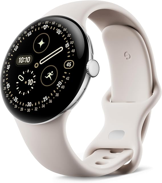 Google Pixel Watch 4 (45 mm) - Android smartwatch with Domed Display, Comprehensive Health and Fitness Tracking and Help from Gemini - Polished Silver Aluminium Case - Porcelain Active Band - Wi-Fi