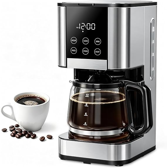 10 Cup Programmable Coffee Maker, Regular & Strong Brew Drip Coffee Machine