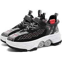 Roller Skates Outdoor,Parkour Shoes with Wheels, Kick Rollers Shoes Retractable Adults/Kids,Quad Roller Skates,Unisex Skating Shoes Recreation Sneakers,black-38