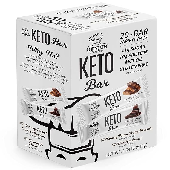 GENIUS GOURMET Keto Bar Variety, Chocolate, 21.5 Oz, 20 Count