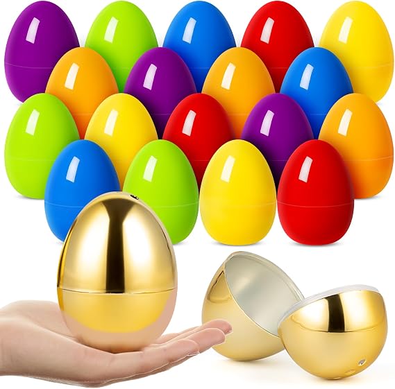 V-Opitos Plastic Easter Eggs, 2.4'' Bulk 42 PCS Easter Eggs with 8 Golden Eggs, Hinged Empty Fillable Eggs for Easter Egg Hunt, Basket Stuffers Fillers, Easter Party Favor for Kids