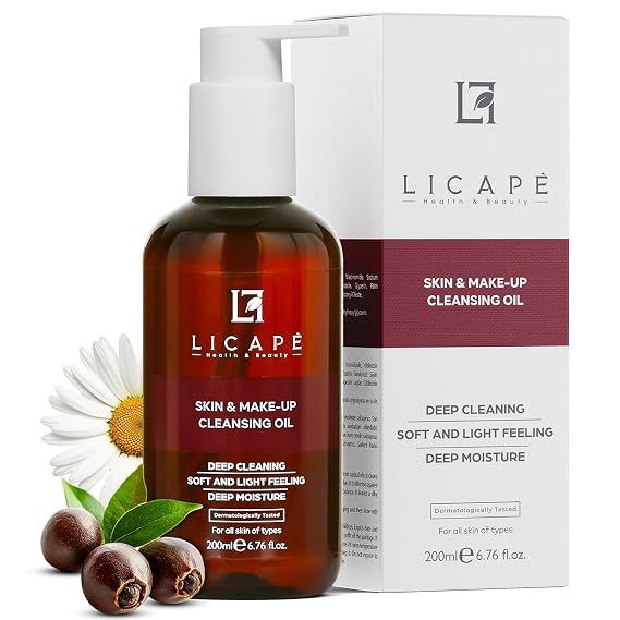 LICAPE Cleansing Oil Face | 200 ml | Make-Up; Facial Cleansing | Oil-Based Care with Chamomile Extract | Deep Cleanse for Skin | Makeup Remover for Oily & Sensitive Skin