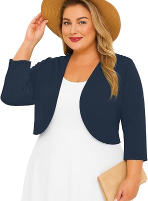 AusLook Plus Size Women 34 Sleeve Shrug Lightweight Open Front Knit Cropped Bolero Cardigan Sweater 1X-5X