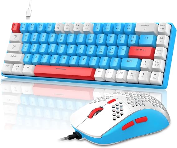 LexonElec 60% RGB Gaming Keyboard and Mouse Combo,Wired Mechanical Keyboard,68 Keys TKL Compact Mini Layout,Honeycomb Gaming Mouse,Up to 6400DPI,for PC MAC PS5 Xbox,(Pink)