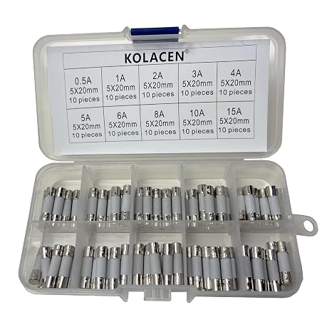 Quick Fast-blow ceramic Tube Fuse 5 x 20 mm Assorted Kit 0.5Amp 1Amp 2Amp 3Amp 4Amp 5Amp 6Amp 8Amp 10Amp 15Amp (Pack of 100)