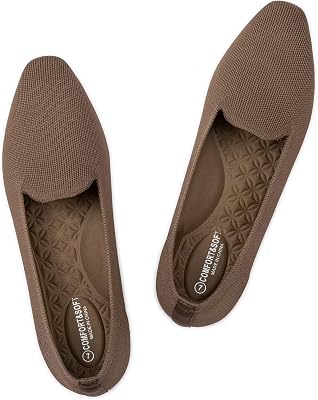 Frank Mully Womens Knitted Square Toe Flats Comfortable Loafer Shoes Office Work Shoes Lightweight