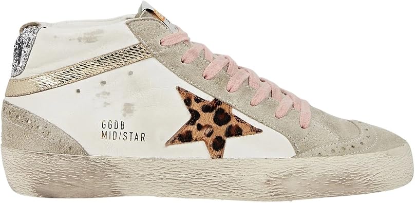 Golden Goose Mid Star Leather Upper Suede Toe and Spur Mini Leo Star Mini Viper Print Wave Glitter Heel Womens Distressed Sneakers