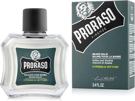 Proraso Beard Balm / Sakal Balsamı Cypress Vetyver, 100 Ml | Taze Selvi ve Vetyver Kokulu, Erkekler İçin, Yumuşatır ve Korur, Kaşıntı ve Rahatsızlığı Azaltır, İtalya'da Üretilmiştir