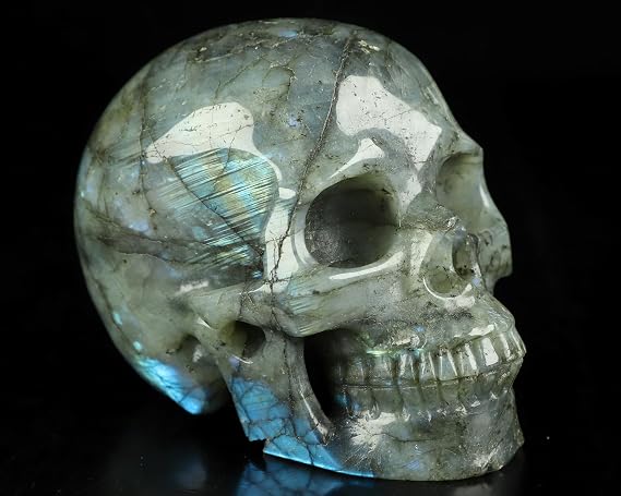Skullis 4.5" Labradorite Crystal Skull, Hand Carved Gemstone Fine Art Sculpture, Reiki Healing Stone Statue.3345.
