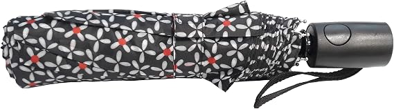 totes Basic Auto Open Umbrella ~ 42" Coverage ~ Black with White and Red Dots,