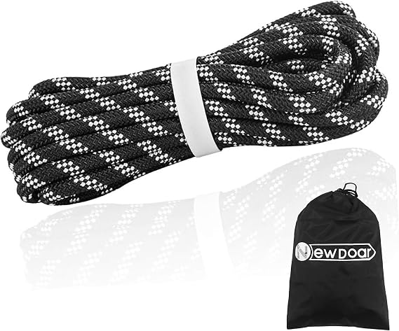 NewDoar Static Climbing Rope - 8mm (5/16c) / 10mm (3/8) Double Braid Accessory Cord for Rock,Hauling, Prusik, Survival - Pre-Cut 20FT, 50FT, 100FT, 165FT Lengths - Outdoor, Fire Rescue Equipment
