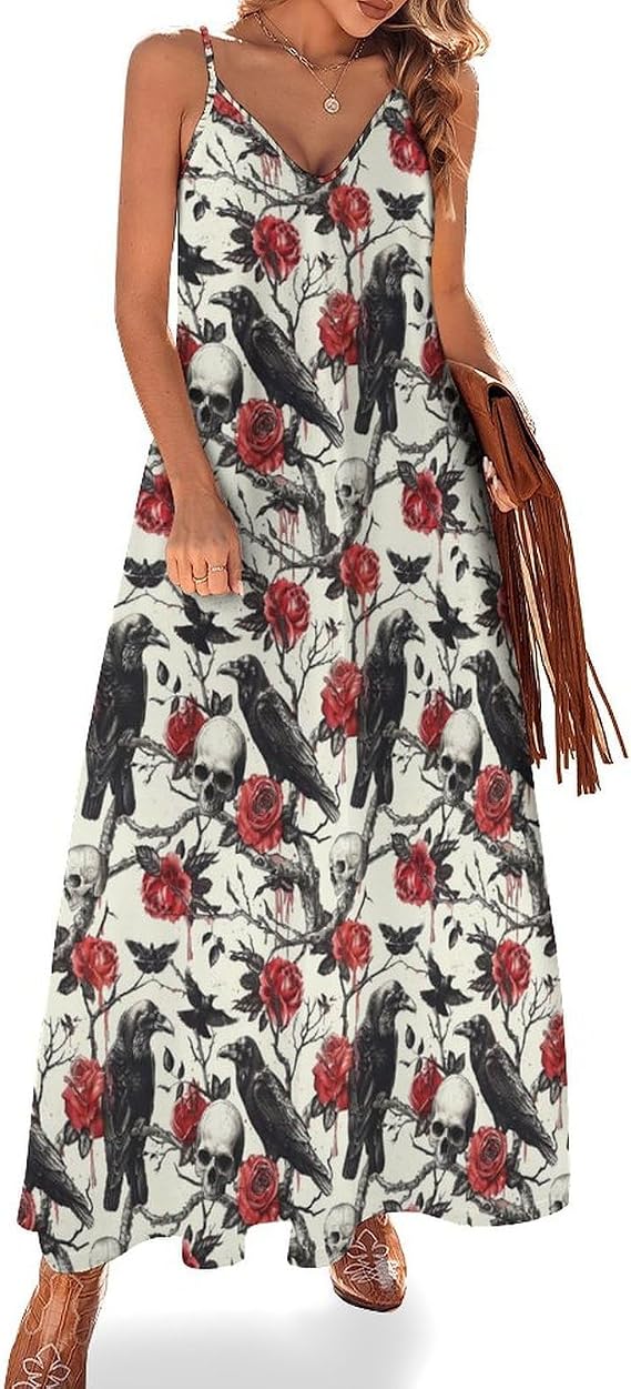 Women's Summer Dress Casual Sling Ankle Length Dress Sleeveless Beach Vacation Long Dresses