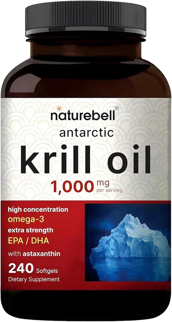 NatureBell Antarctic Krill Oil 1,000mg - 240 Softgels - Omega-3 Heart, Joint & Immune Health Support* - High EPA DHA with Astaxanthin - Non-GMO & Gluten-Free