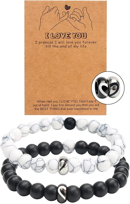 Couples Bracelets 2 Pcs Matching Couple Bracelets for Men Women Permanent Bracelet Touch Bracelets for Couples His and Her Bracelets Heart Matching Bracelets Relationship Gifts for Boyfriend and Girlfriend on Valentine's Day