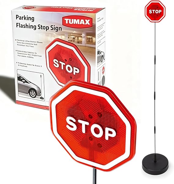LED Flashing Garage Parking Sign, Adjustable up to 54", Red, 1 Pack