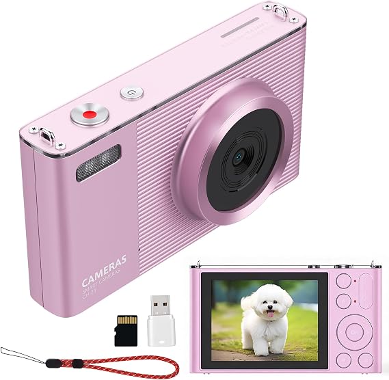 Digital Camera 4K 72MP with 2.8" LCD Screen,16X Digital Zoom, Compact Portable Vlogging Camera with 32GB SD Card for Beginner Photography. (Pink)