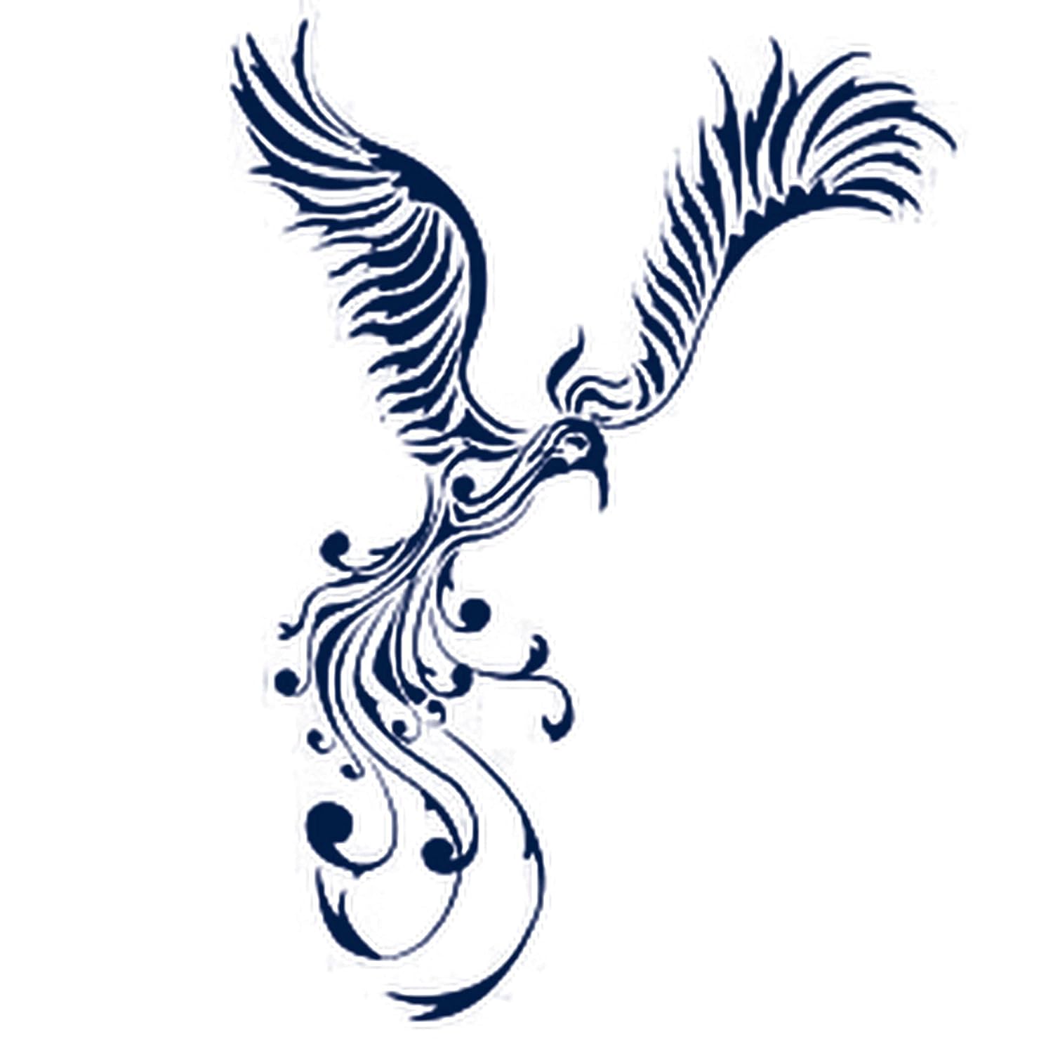 Lasting 1-2 Weeks birds Juice Temporary Tattoo Ink Semi Permanent for Adults Woman Phoenix Bird Tattoo Japan Chin Navy Blue that Look Real Men Women Chest Neck Arm 4 Sheets