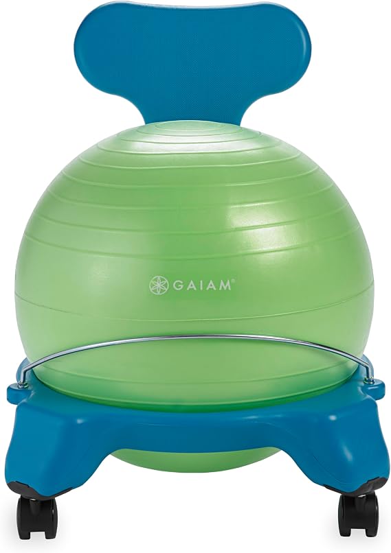 Gaiam Kids Balance Ball Chair, Active Seating, Metal Frame (Blue/Green)