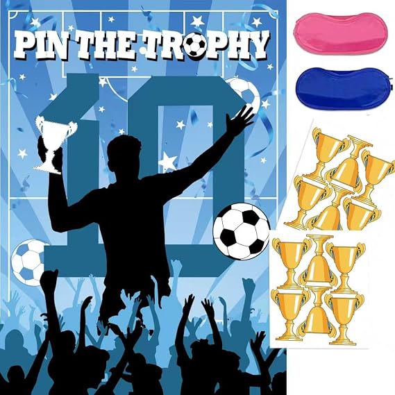 Pin the Trophy on the Soccer Game Decorations,24 Stickers & 2 Blindfolds | Soccer birthday party,soccer themed decorations,reusable stickers, 27.5 x 19.7 in,Soccer Party Decorations Favors Supplies