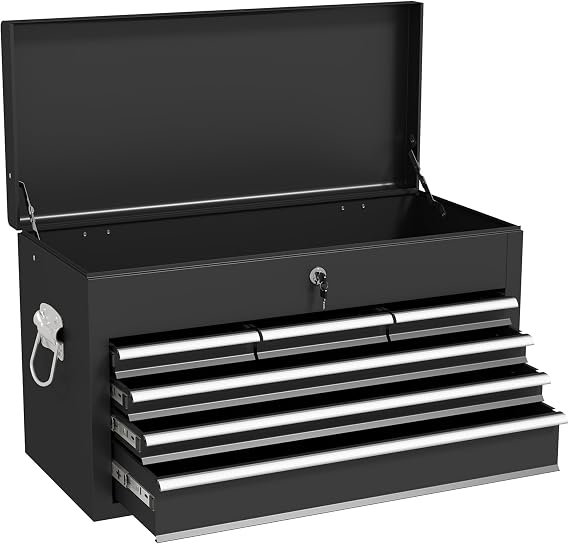 HOMCOM 6 Drawer Tool Chest Lockable Top Case 600mm x 260mm x 340mm Black