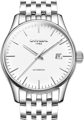 Carnival Men Automatic Machine All Silver Stainless Steel Sapphire Glass Waterproof Mens Date Week Watch