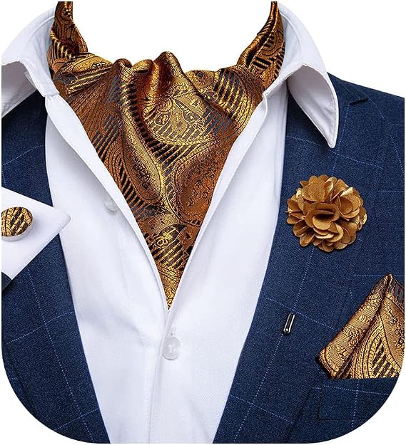 DiBanGu Mens Jacquard Woven Ascot Silk Cravat Set for Wedding | Paisley Ascot for Men,Silky Smooth,Soft and Thick,Pocket Square,Cufflinks,Lapel Pin,Business,Formal Occasions,Celebration