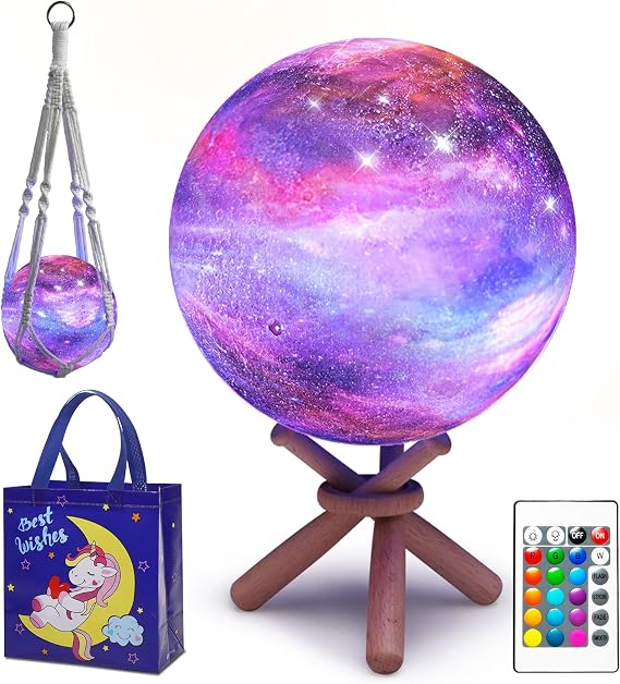 BEISHIDA Moon Lamp, 3D Galaxy Moon Lamp 3.9Inch, Gifts for 6 7 8 9 10 11 12 13 14 15 16 Year Old Girl, Teen Girl Gifts, Birthday Gifts for Girls Age 9-12 12-14, Moon Night Light 16 Colors with Remote