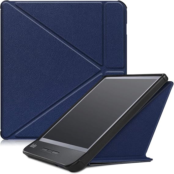 Kobo Libra H2O Case, Ratesell The Thinnest and Lightest Leather Smart Origami Cover Case for New Kobo Libra H2O 2019 Release with Auto Wake Sleep Feature Navy