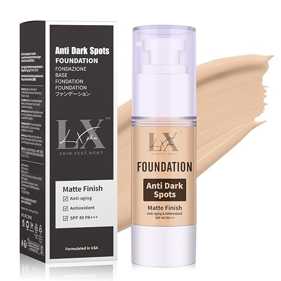 Anti-Dark Spot Liquid Foundation - Collagen Serum Foundation Infused with 2% Niacinamide, High Coverage For A Smooth & Satin Finish, 201 Medium