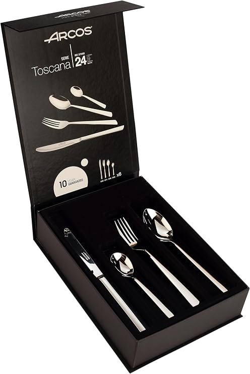 ARCOS Flatware Set 24 pieces - Silver Monoblock of one piece - Nitrum Stainless Steel. Series Toscana