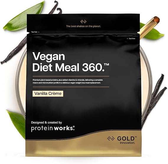 Protein Works | Vegan Diet Meal 360 - Gold, Vanilla Crème, 15 Meals, 1kg | Vegan Protein Meal Replacement Shake, Supports Healthy Weight Loss, Nutritionally Complete, Omega 3, Low Sugar, High Fibre
