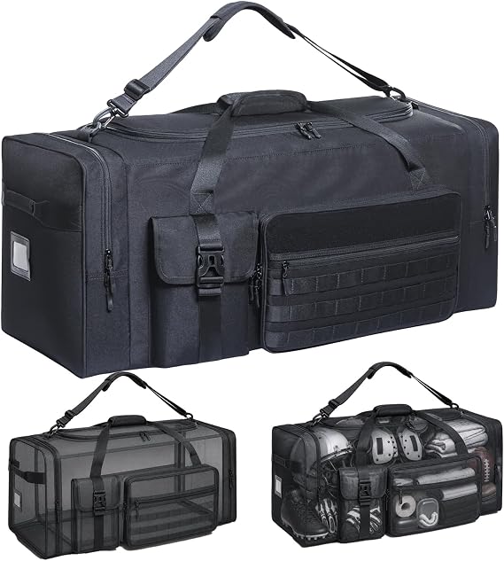 Football Gear Bag for Helmet & Pads, 130L Extra Large Duffel Bag, Black