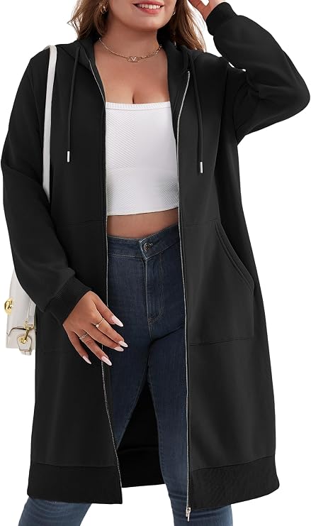Chulianyouhuo Women Plus Size Zip Up Hoodies Long Tunic Sweatshirt Casual Long Sleeve Jackets with Pockets 2XL-5XL