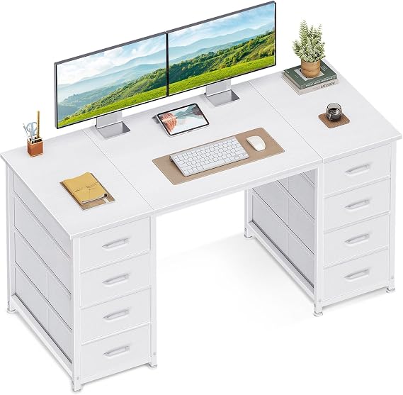 Coleshome Computer Desk with 8 Fabric Drawers, Office Desk with Storage