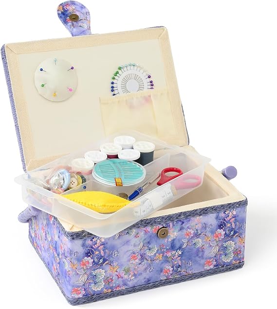 Sewing Basket - Medium Sewing Box for Sewing Supplies, Sewing Organizer Box Sewing Kit Storage Christmas Gift for Sewing Enthusiast (Baby Blue)