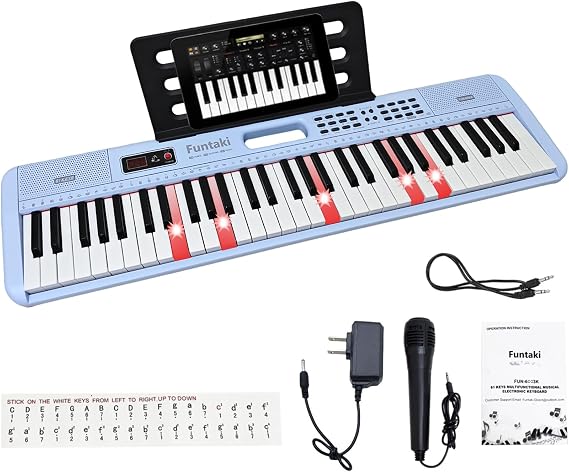 61-Key Electronic Keyboard Piano for Adults Kids with Light Up Keys, MIDI Connectivity & Learning Modes - Perfect Beginner Piano (blue)