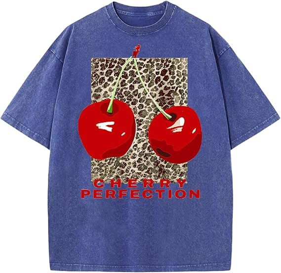 Yimoon Oversized Graphic Tshirts for Women Cherry Shirt Acid Wash Tees