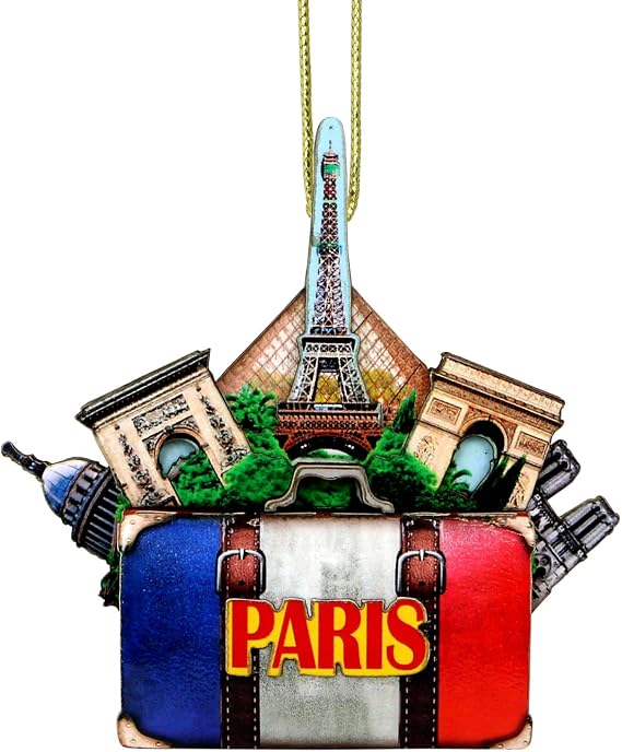 Paris Christmas Ornament 4 Inch Double Sided 3D Eiffel Tower Christmas Ornament with Notre Dame