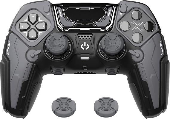 PlayVital for ps5 Edge Controller Silicone Cover Skin - Stellar Mecha Anti-slip Grip Protector for ps5 Edge Controller with Joystick Cap & Sticker, Shockproof Case - Black & Gunmetal Gray