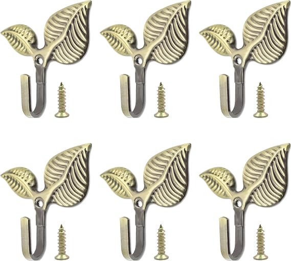6 PCS Iron Leaf Decorative Wall Hook, Vintage Decor Hook for Coats | Retro Style Decorative Wall Hooks for Hanging, Leaf-Shaped Hooks for Hats Bags