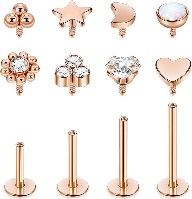 NICEIGHT 16G 18G 316L Stainless Steel Internally Threaded Labret Monroe Studs Lip Rings Stud for Women Men Flat Back Cartilage Tragus Earrings Studs Forward Helix Earrings Conch Medusa Piercing