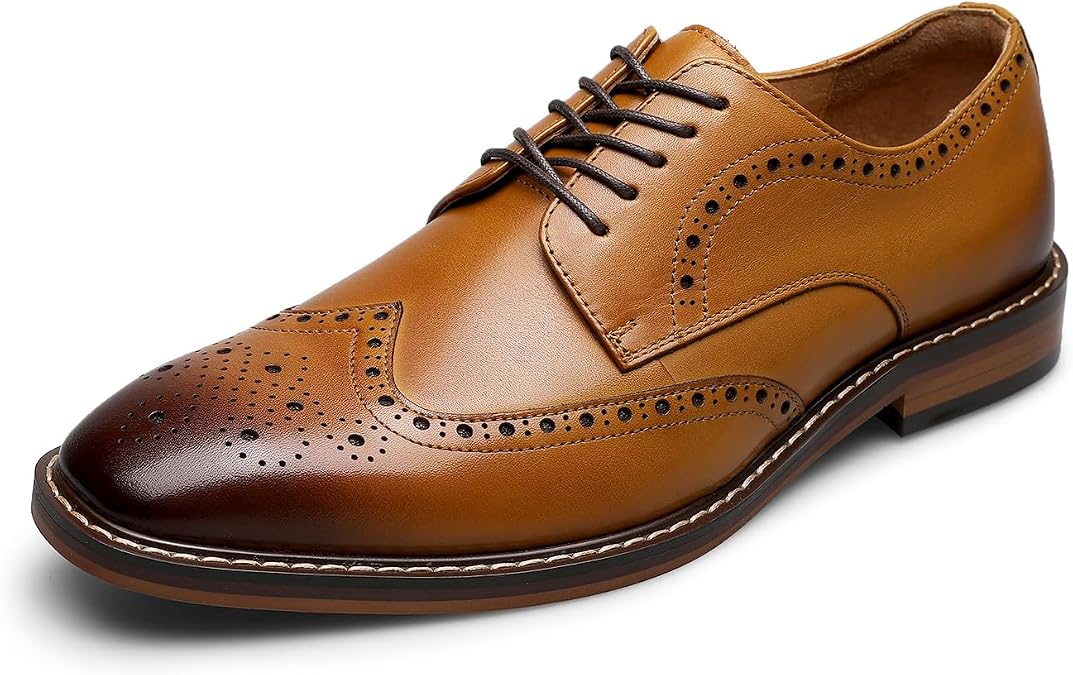 DESAI Men's Classic Brogue Oxfords, Lace-Up Formal Dress Shoes for Business