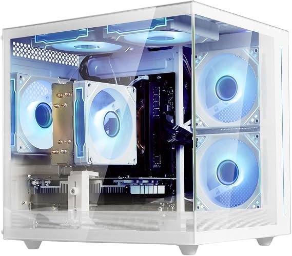suevery Prebuilt Gaming PC Desktop Computer R5 White Tower